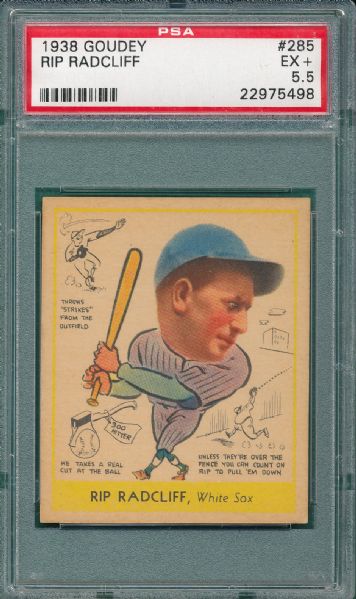 1938 Goudey Heads-Up #285 Rip Radcliff PSA 5.5