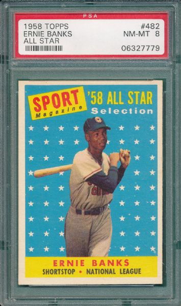 1958 Topps #482 Ernie Banks, AS PSA 8 *High #*