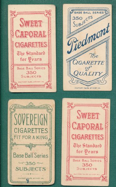 1909-1911 T206 Peter Cassidy Lot of (4) Different Backs