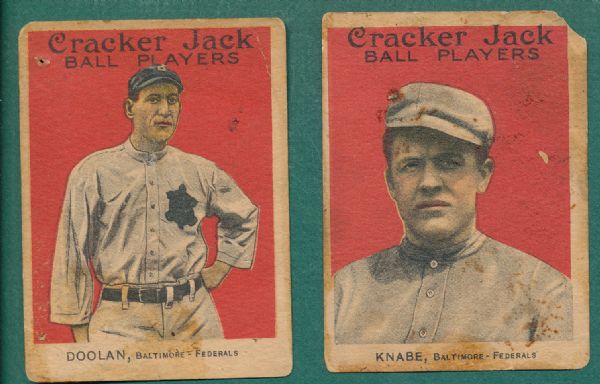 1915 Cracker Jack #1 Knabe & #120 Doolan (2) Card Lot *Federal League*