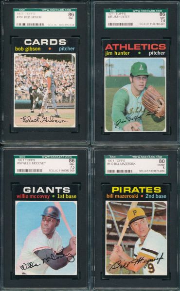 1971 Topps (5) Card Lot of HOFers W/ Gibson SGC 