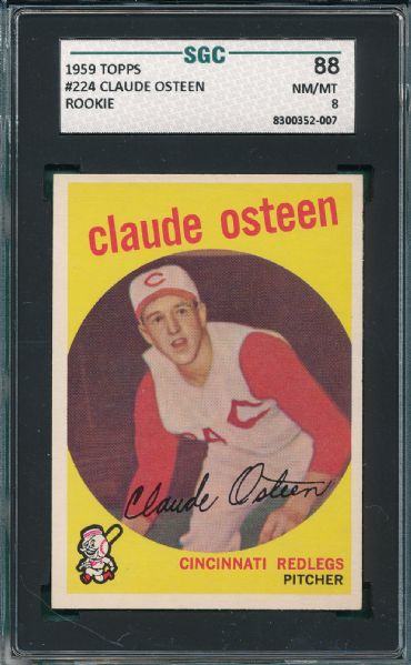 1959 Topps #224 Osteen & #255 Ennis, Cincinnati Reds, Lot of (2) SGC 88