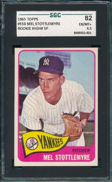 1965 Topps #580 Jimmie Hall SGC 88 & #550 Mel Stottlemyre, Rookie SGC 82 Lot of (2) *High #, SP*