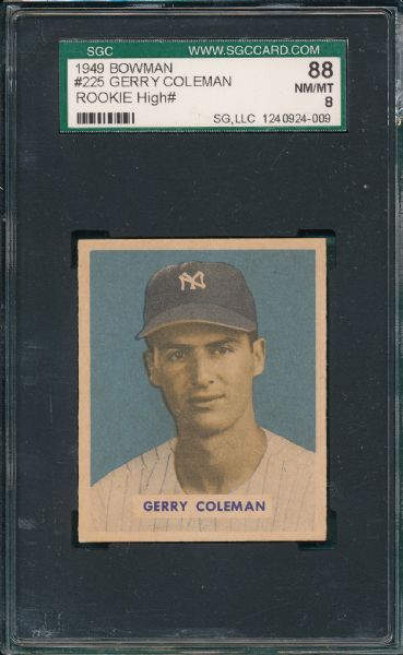 1949 Bowman #225 Gerry Coleman SGC 88 *Rookie, High #*