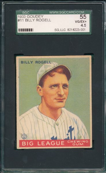 1933 Goudey #11 Billy Rogell SGC 55