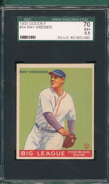 1933 Goudey #54 Ray Kremer SGC 70