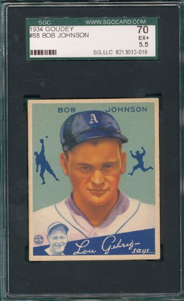 1934 Goudey #68 Bob Johnson SGC 70