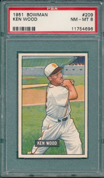 1951 Bowman #209 Ken Wood PSA 8