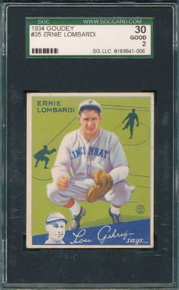 1934 Goudey #35 Ernie Lombardi SGC 30 *Presents Better*
