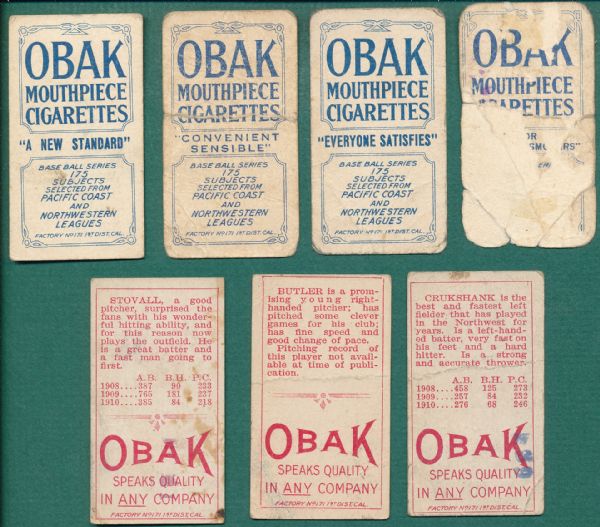 1910-11 T212 Obak Cigaretees Lot of (7) 