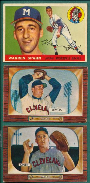 1954 & 55 Topps & Bowman (6) Card Lot W/ Spahn