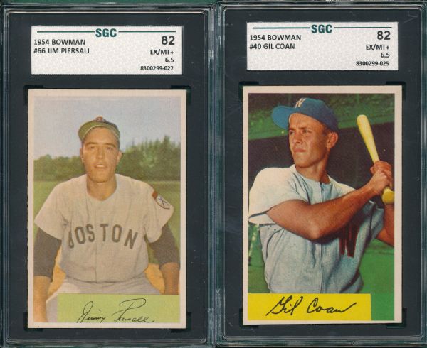 1954 Bowman #101 Larsen, #66 Piersall & #40 Gil Coan Lot of (3) SGC