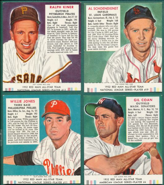 1952 Red Man Tobacco Lot of (4), Tabs W/ Kiner