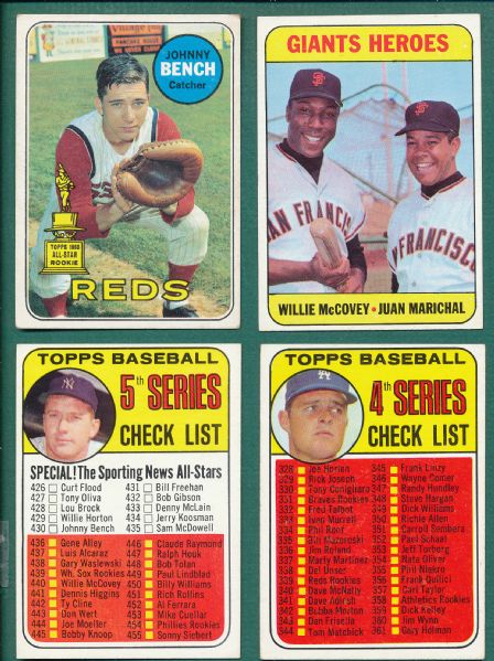 1969 Topps Lot of (6) W/ Mays, Aaron & Bench