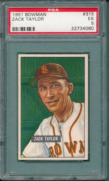 1952 Bowman #315 Zack Taylor PSA 5