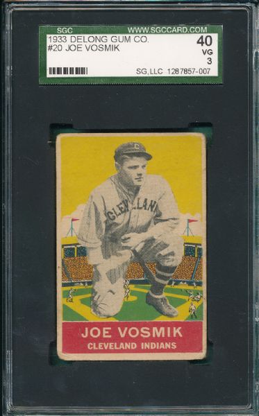 1933 DeLong #20 Joe Vosmik SGC 40