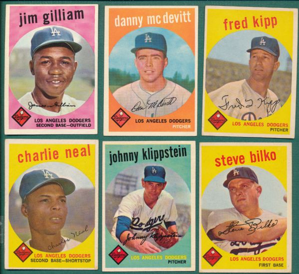 1959 Topps Lot of (17) Dodgers W/ Hodges
