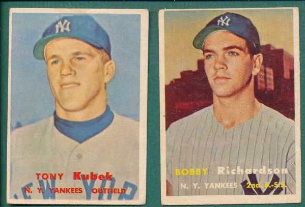 1957 Topps #286 Richardson & #312 Kubek Lot of (2) *Rookie, Mid #*