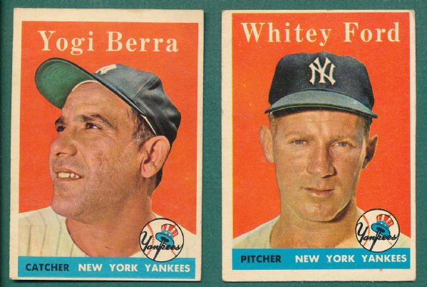 1958 Topps #320 Ford & #370 Berra, Lot of (2) Yankees
