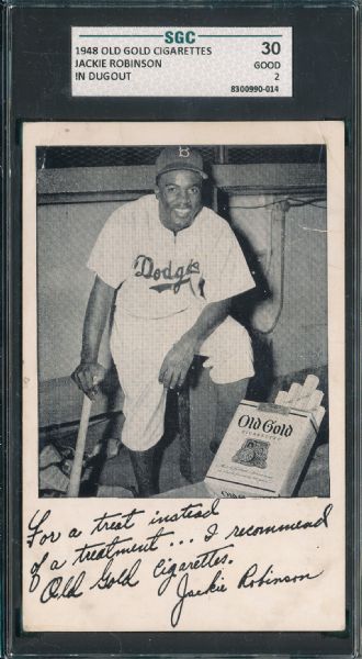 1948 Old Gold Cigarettes Jackie Robinson, In Dugout SGC 30
