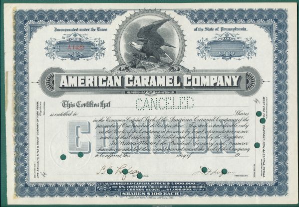 1910's American Caramel Co. Stock Certificate