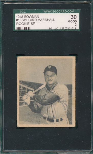 1948 Bowman #5 Bob Feller, #13 Marshall &  #40 Marion Lot of (3) SGC 