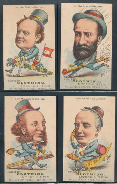 1880s Every Man Rides His Own Hobby Trade Cards, Complete Set of (6) W/ PT Barnum