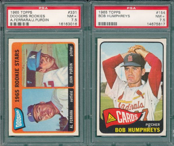 1965 Topps #154 Humphreys & #331 Dodgers Rookies, (2) Card Lot PSA 7.5