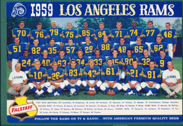 1959 Falstaff Beer Los Angeles Rams