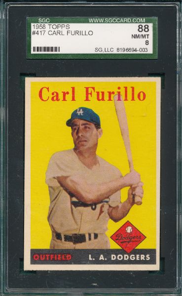 1958 Topps #417 Carl Furillo SGC 88