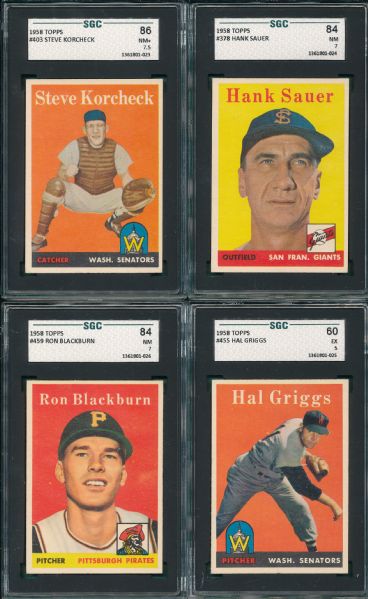 1958 Topps Lot of (4) W/ Sauer SGC 60-86