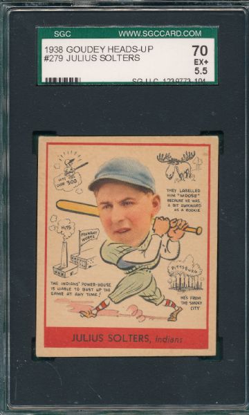 1938 Goudey Heads-Up #279 Julius Solters SGC 70