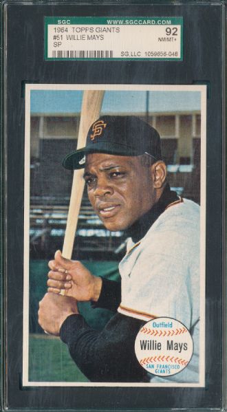 1964 Topps Giants #51 Willie Mays, SP, SGC 92