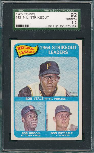 1965 Topps #12 NL Strikeout Leaders W/ Gibson & Drysdale SGC 92