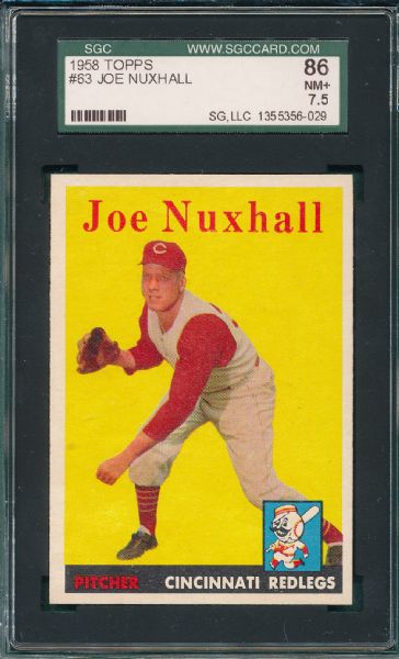 1958 Topps #308, #21 & #63 (3) Card Lot W/ Nuxhall SGC 