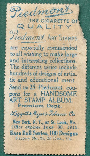 1914 T330-2 Richard Egan, Piedmont Art Stamp