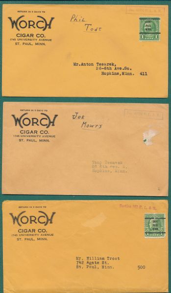 1933 Worch Cigar Envelopes Lot of (3)