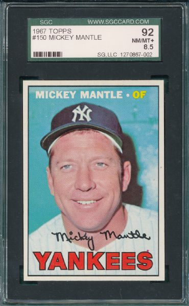 1967 Topps #150 Mickey Mantle SGC 92 (8.5) *NM/MT+*