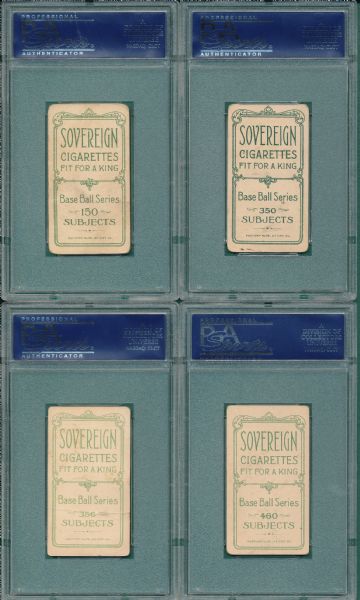 1909-1911 T206 Complete Back Run (4) of Sovereign Cigarettes PSA