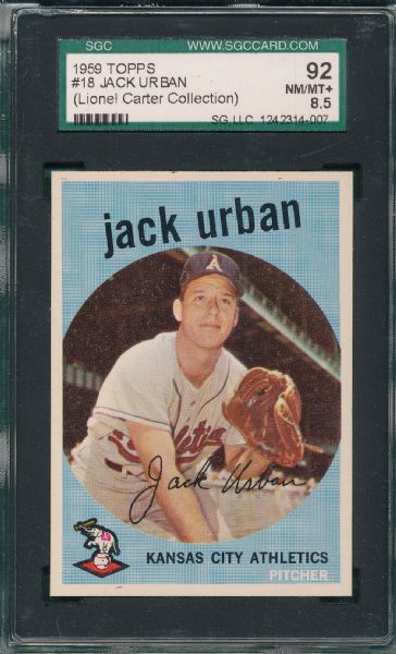 1959 Topps #018 Jack Urban SGC 92