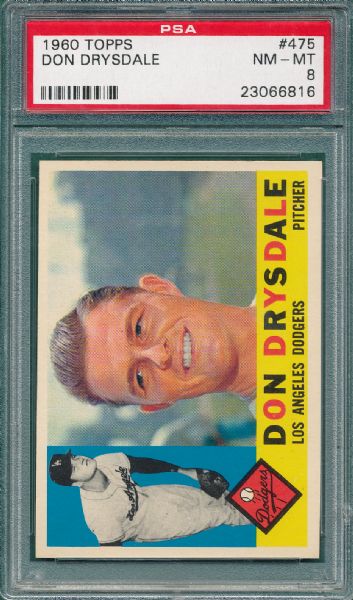 1960 Topps #475 Don Drysdale PSA 8