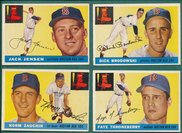 1955 Topps Red Sox, High Numbers Lot of (4) W/ Jensen