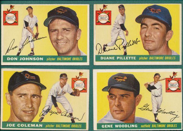 1955 Topps Orioles, High Numbers Lot of (4) W/ Woodling