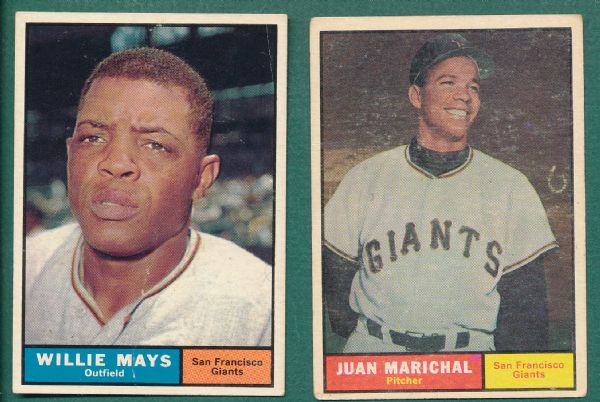 1961 Topps #150 Mays & #417 Marichal, Rookie, (2) Card Lot