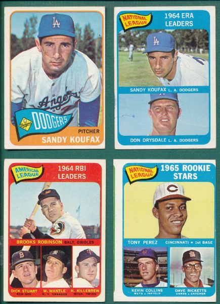 1965 Topps Lot of (4) W/ Koufax, Mantle & Perez, Rookie