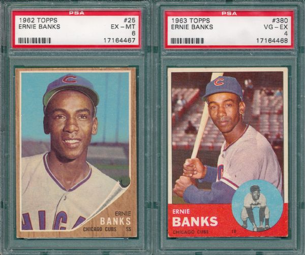 1961-63 Topps Ernie Banks, Lot of (3) PSA