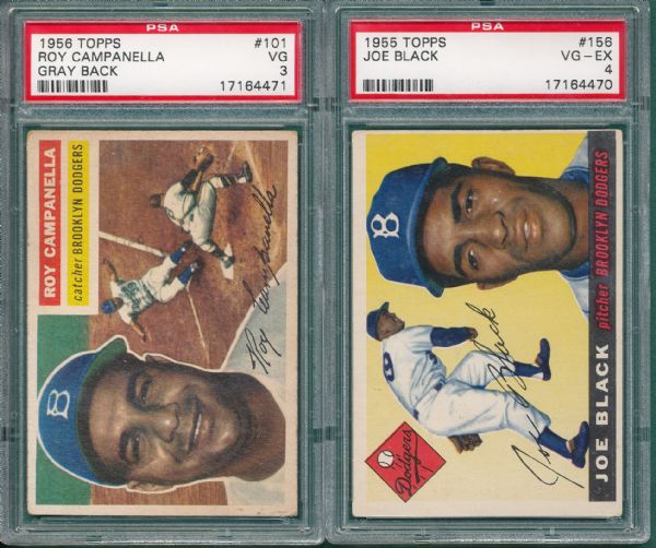 1955 Topps #156 Black PSA 4 & 1956 #101 Campanella PSA 3, Lot of (2) Dodgers
