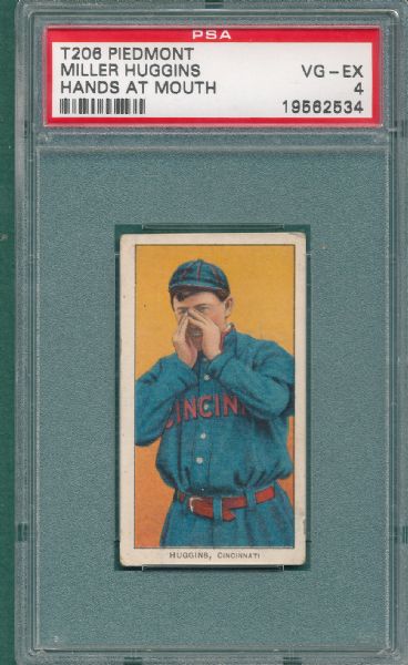 1909-1911 T206 Huggins, Hands to Mouth, Piedmont Cigarettes PSA 4