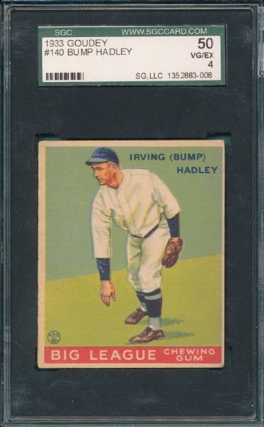 1933 Goudey #140 Bump Hadley SGC 50