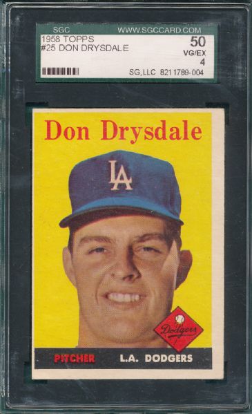 1958 Topps #25 Don Drysdale SGC 50